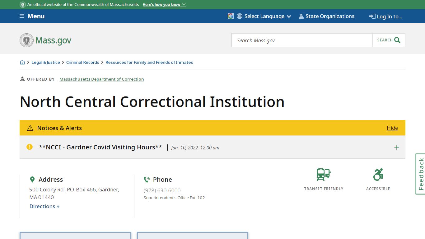 North Central Correctional Institution | Mass.gov