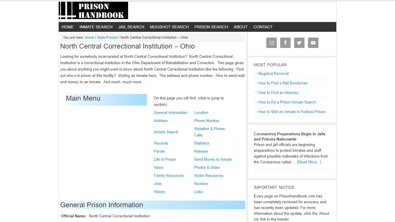 North Central Correctional Institution – Ohio - Prison Handbook